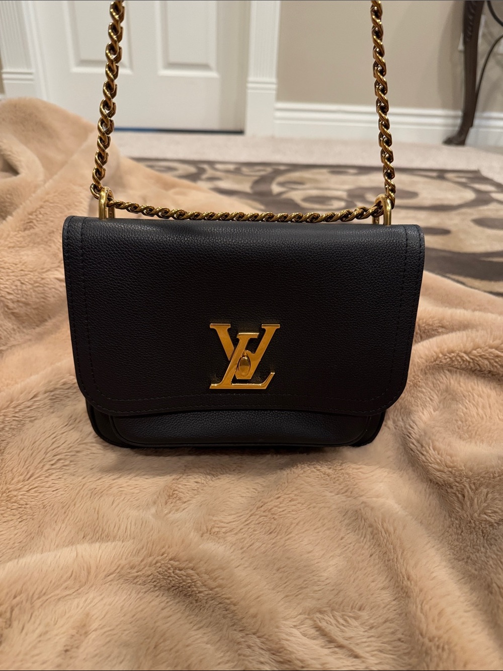 Louis Vuitton Black Leather Crossbody with Gold Hardware